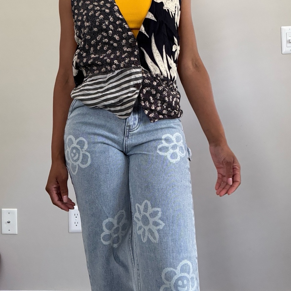 Floral Patterned Denim Jeans